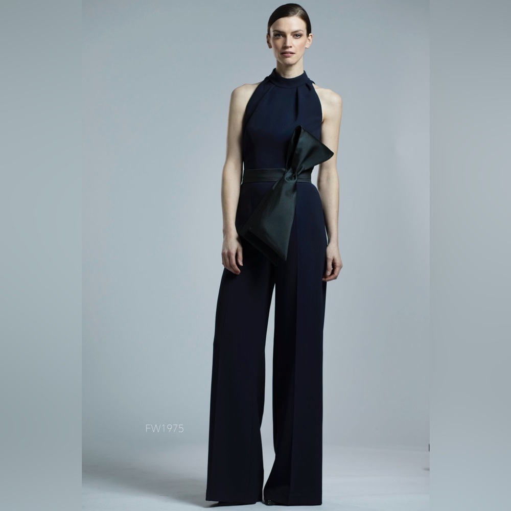 Lucian Matis Pleated High Neck Wide Leg Black Sleeveless Jumpsuit FW1975 EUC 10